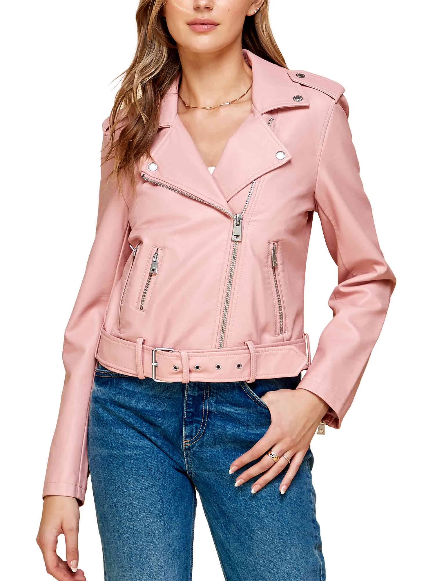 Made by Johnny Women'S Asymmetrical Faux Lether Belted Moto Jacket XL MUSTARD