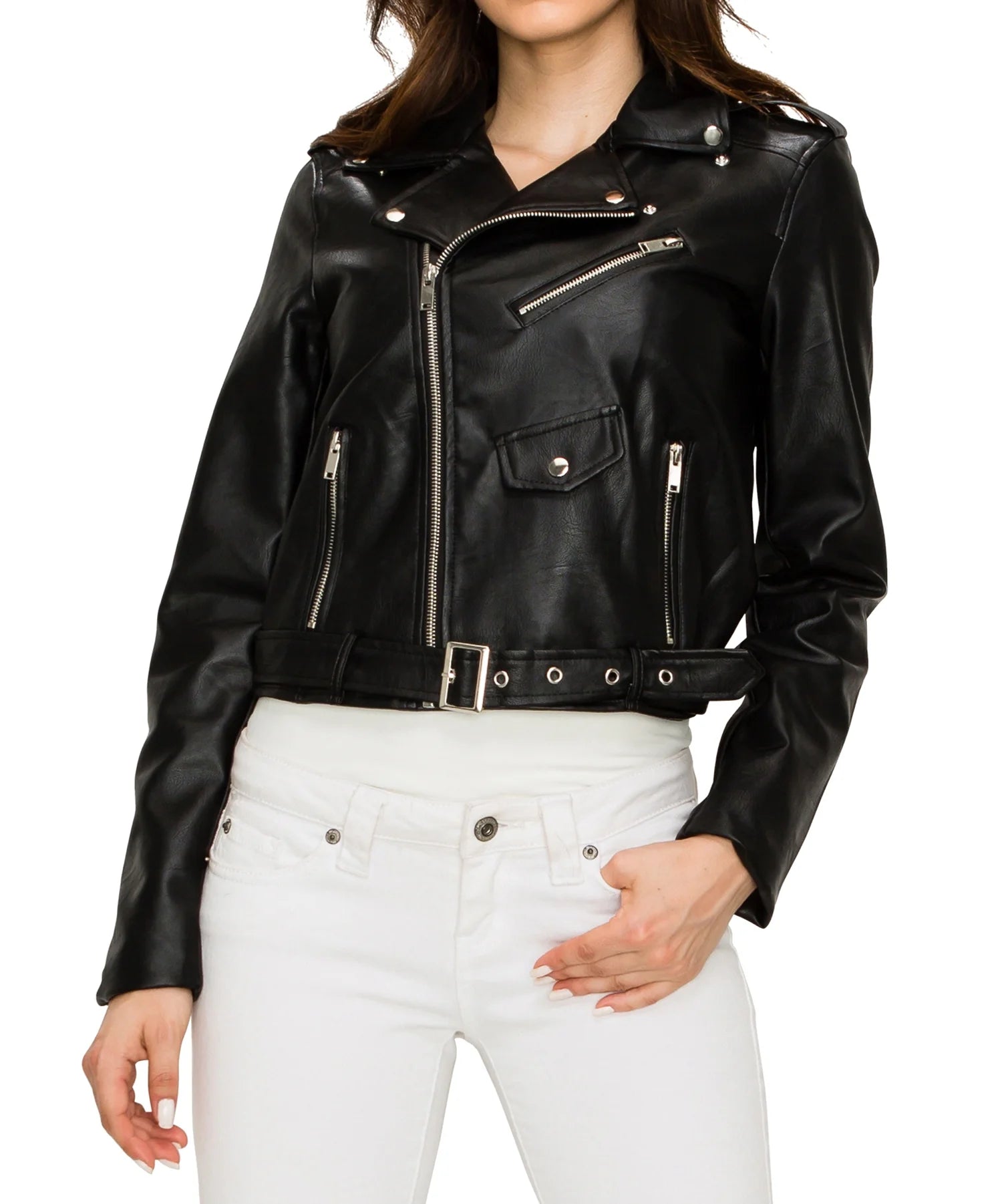 Made by Johnny Women'S Asymmetrical Faux Lether Belted Moto Jacket XL MUSTARD