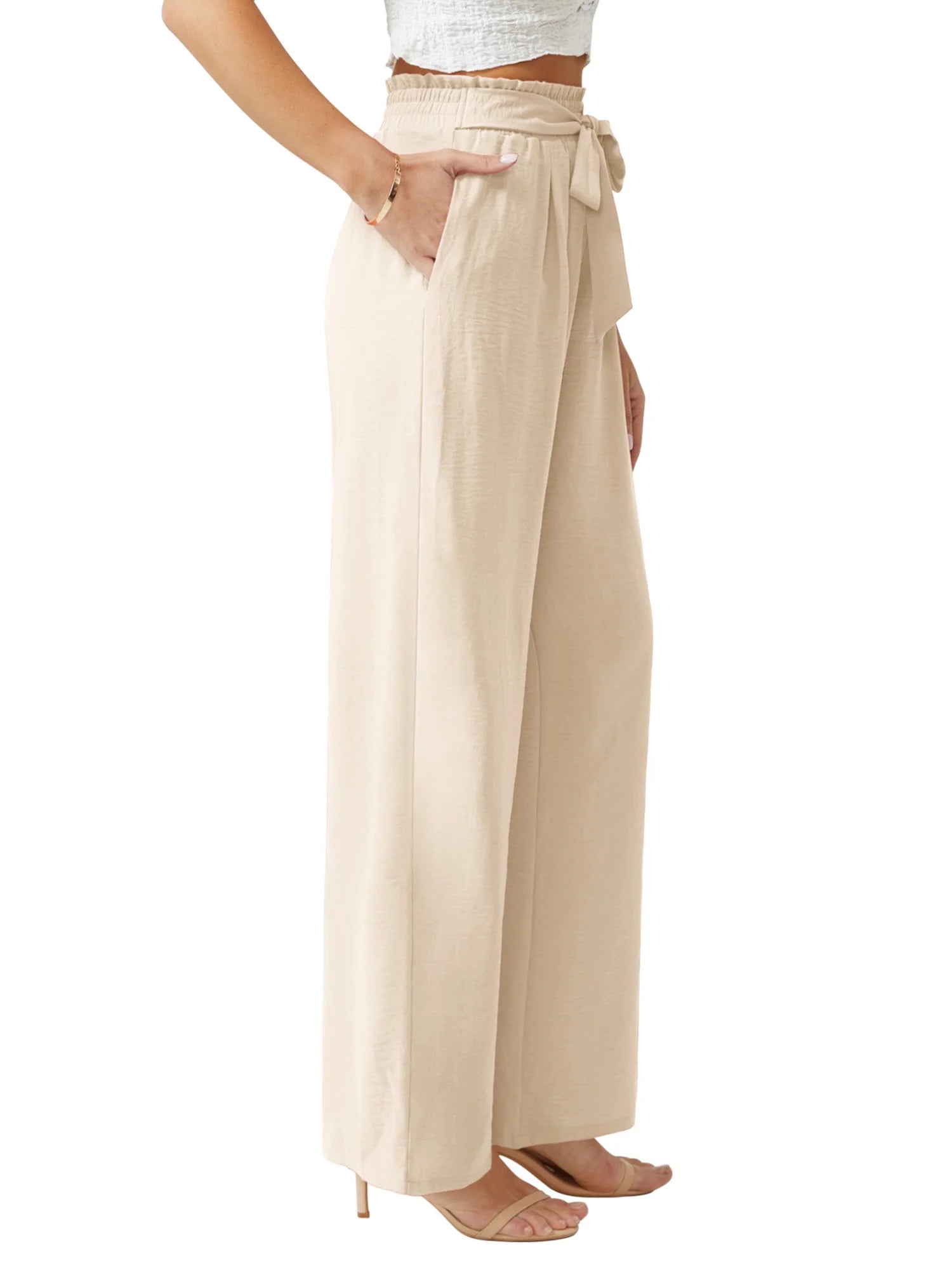Anygrew Women Casual Wide Leg Pants High Waisted Business Work Casual Pants Loose Flowy Beach Palazzo Pants