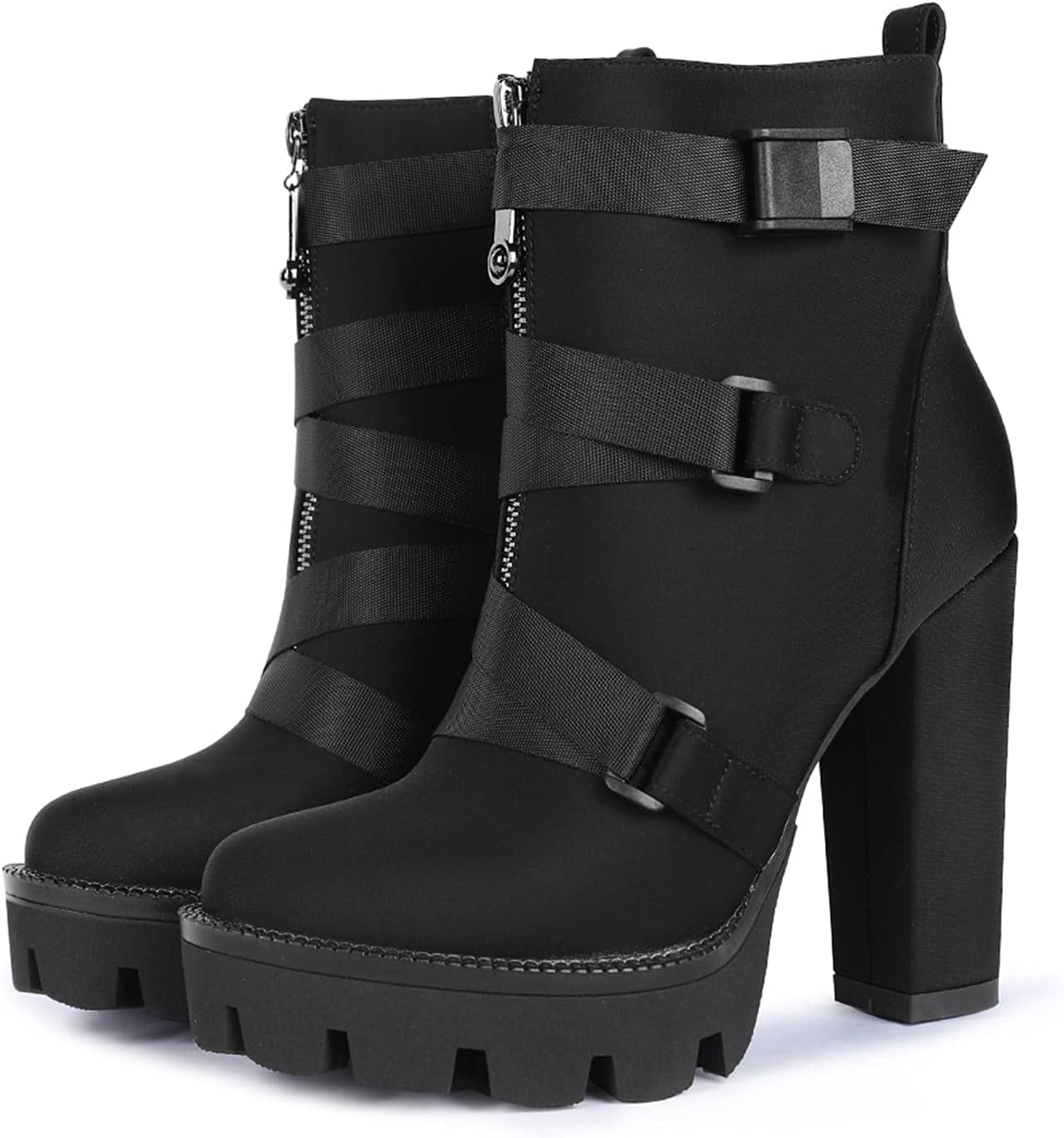 Wetkiss Platform Boots for Women, Heeled Combat Boots Chunky Heel Booties round Toe Lace up High Heel Ankle Boots