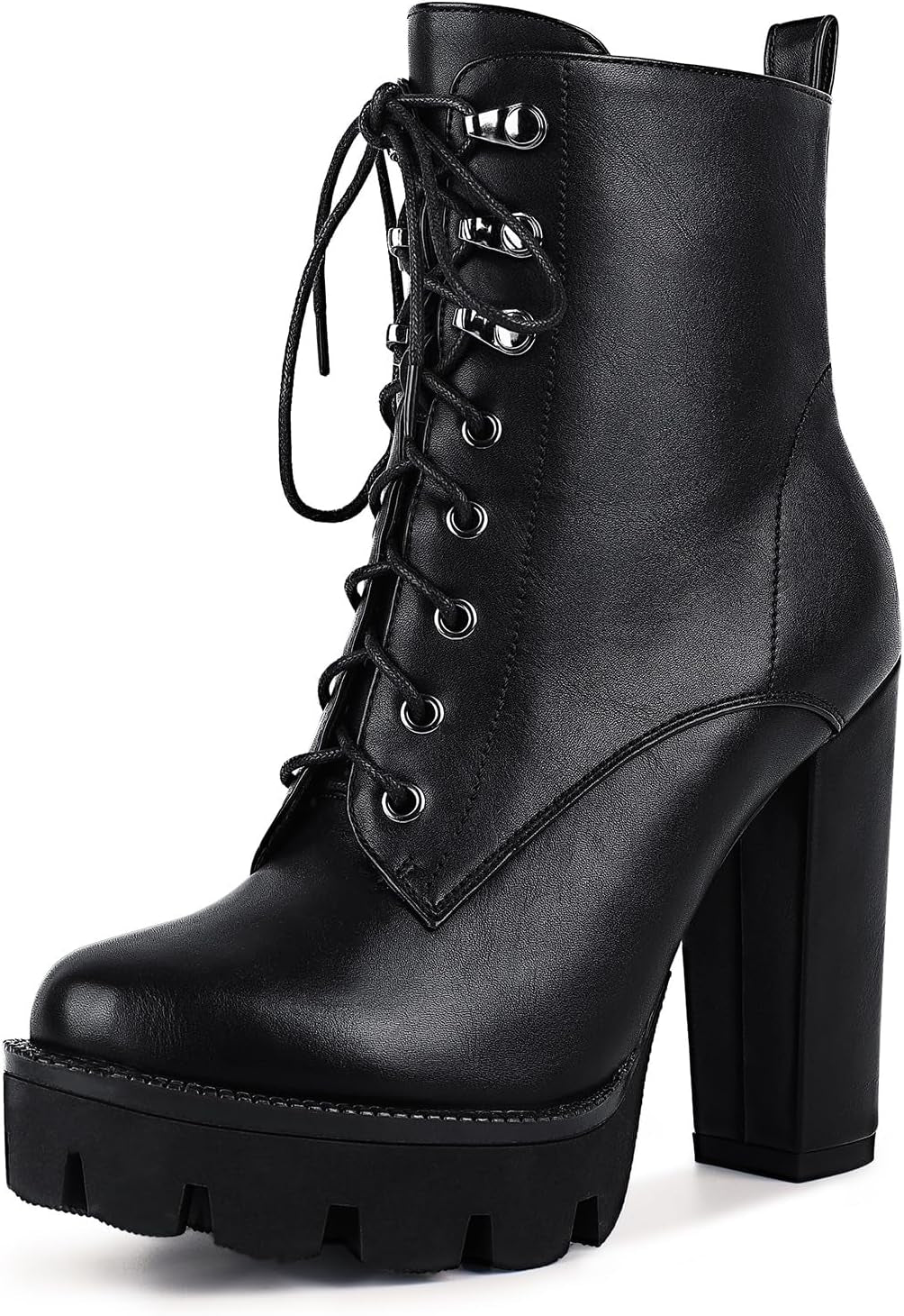 Wetkiss Platform Boots for Women, Heeled Combat Boots Chunky Heel Booties round Toe Lace up High Heel Ankle Boots