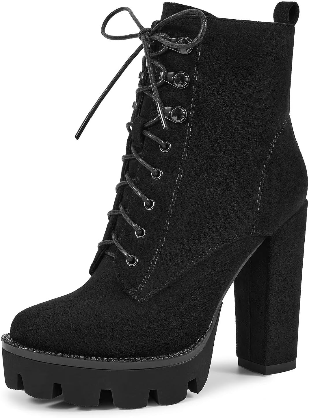 Wetkiss Platform Boots for Women, Heeled Combat Boots Chunky Heel Booties round Toe Lace up High Heel Ankle Boots
