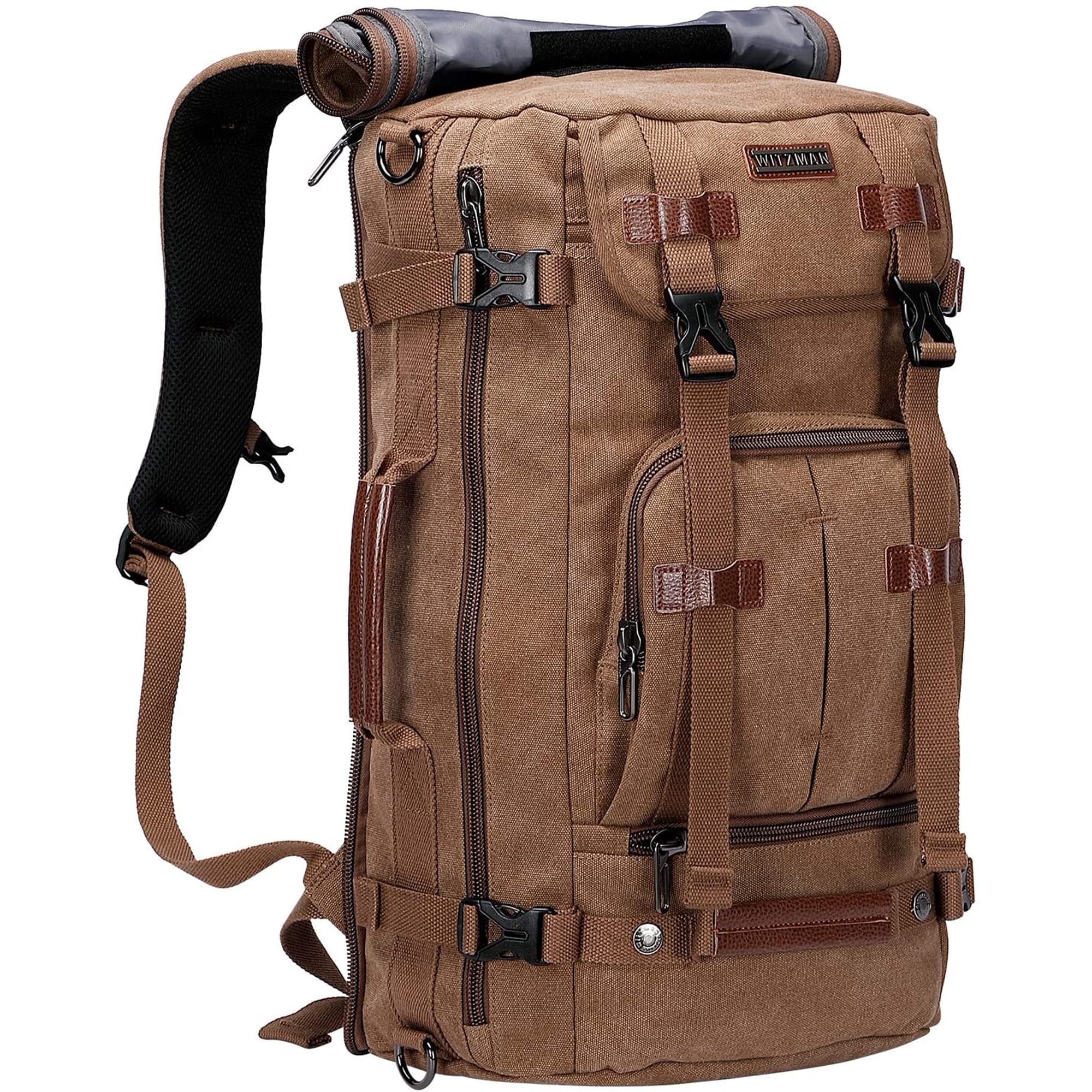 WITZMAN Travel Backpack for Men Large Canvas Backpack Luggage Carry on Duffel Bag A519-1 Black