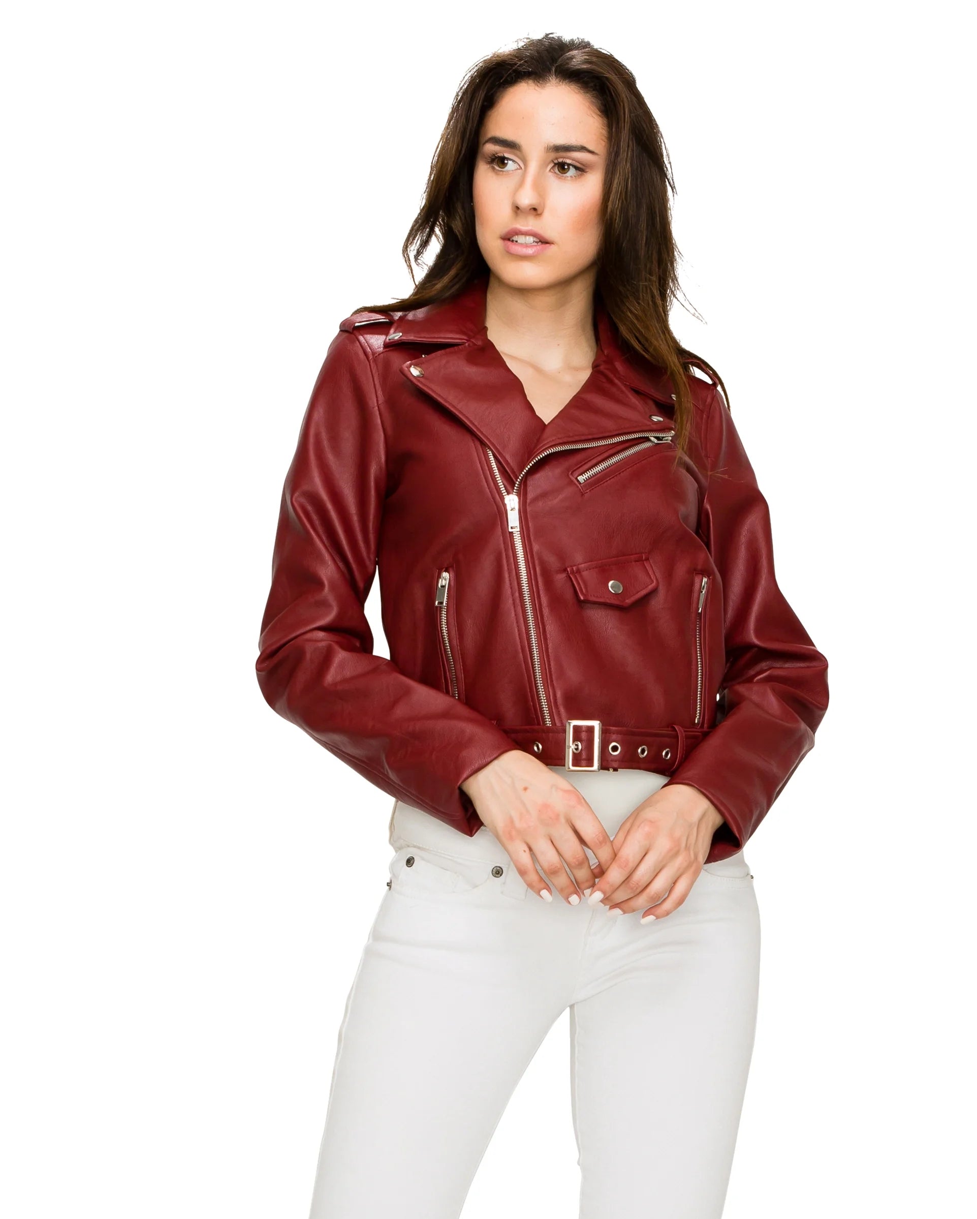 Made by Johnny Women'S Asymmetrical Faux Lether Belted Moto Jacket XL MUSTARD