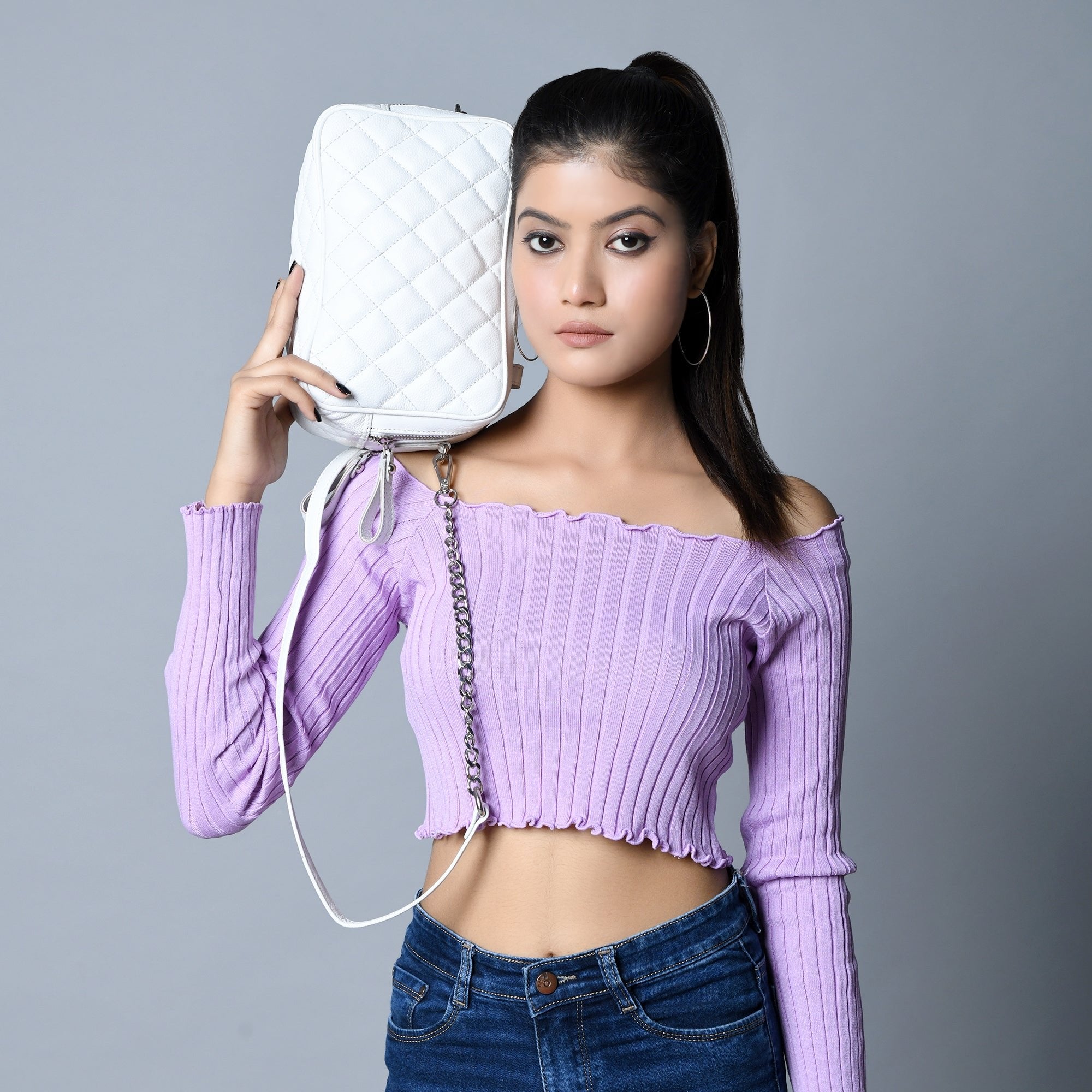 Mini sac bandoulière matelassé, blanc