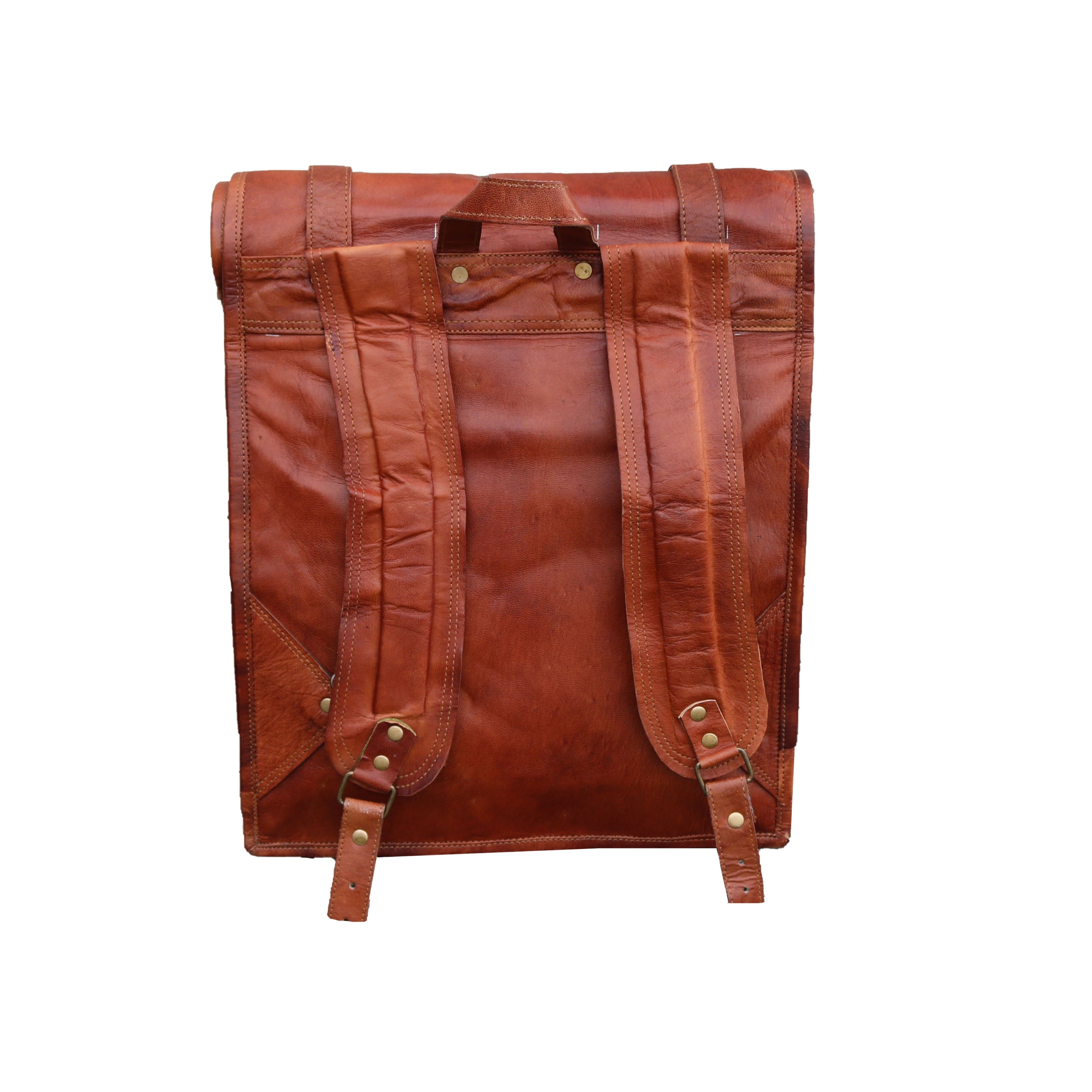 Jaald 23" Leather Backpack Vintage Rucksack Laptop Bag Mens Weekender Bag Women Roll Top Backpack Purse Travel Hiking College Bookbag