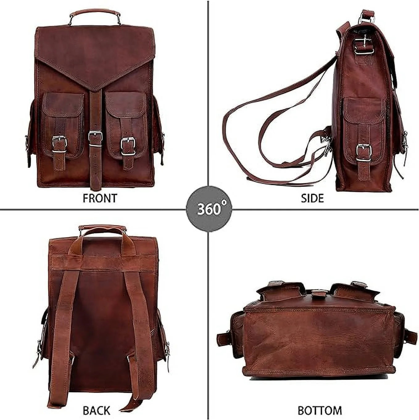 RUZIOON Vintage Leather Backpack Laptop Messenger Bag Rucksack Sling for Men Women, Brown, Size- 15"(H) X 5"(W) X 11"(L)