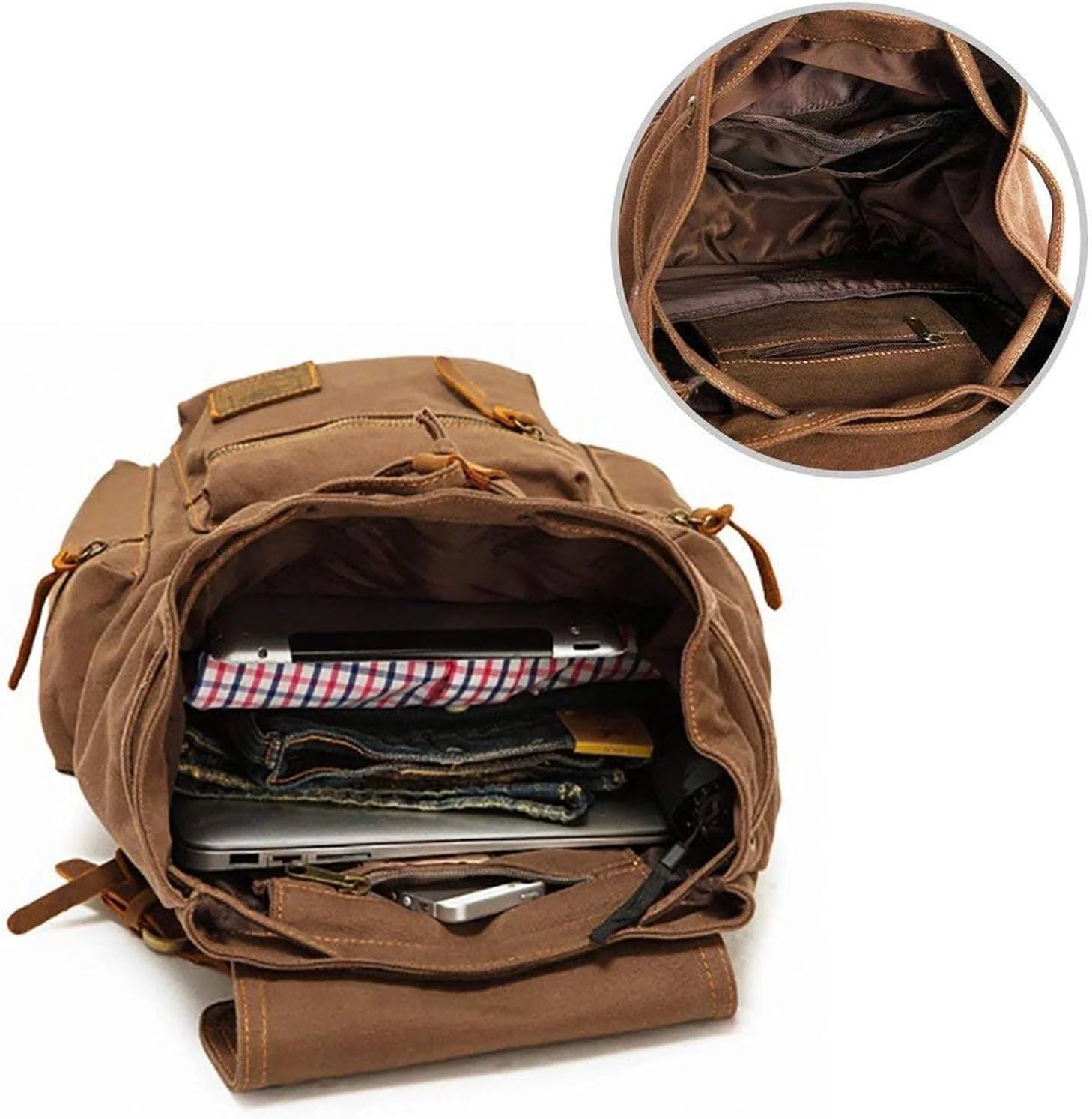 AUGUR High Capacity Canvas Vintage Backpack 35L - Laptop Compartment, Unisex