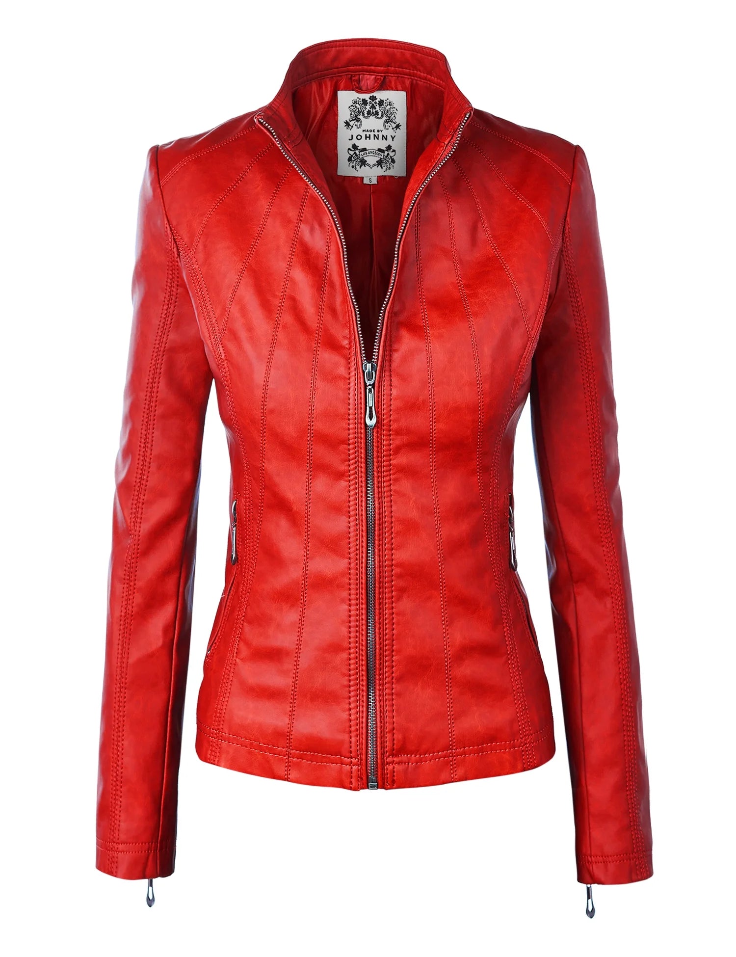 Made by Johnny Women'S Asymmetrical Faux Lether Belted Moto Jacket XL MUSTARD