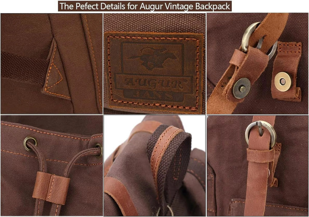 AUGUR High Capacity Canvas Vintage Backpack 35L - Laptop Compartment, Unisex