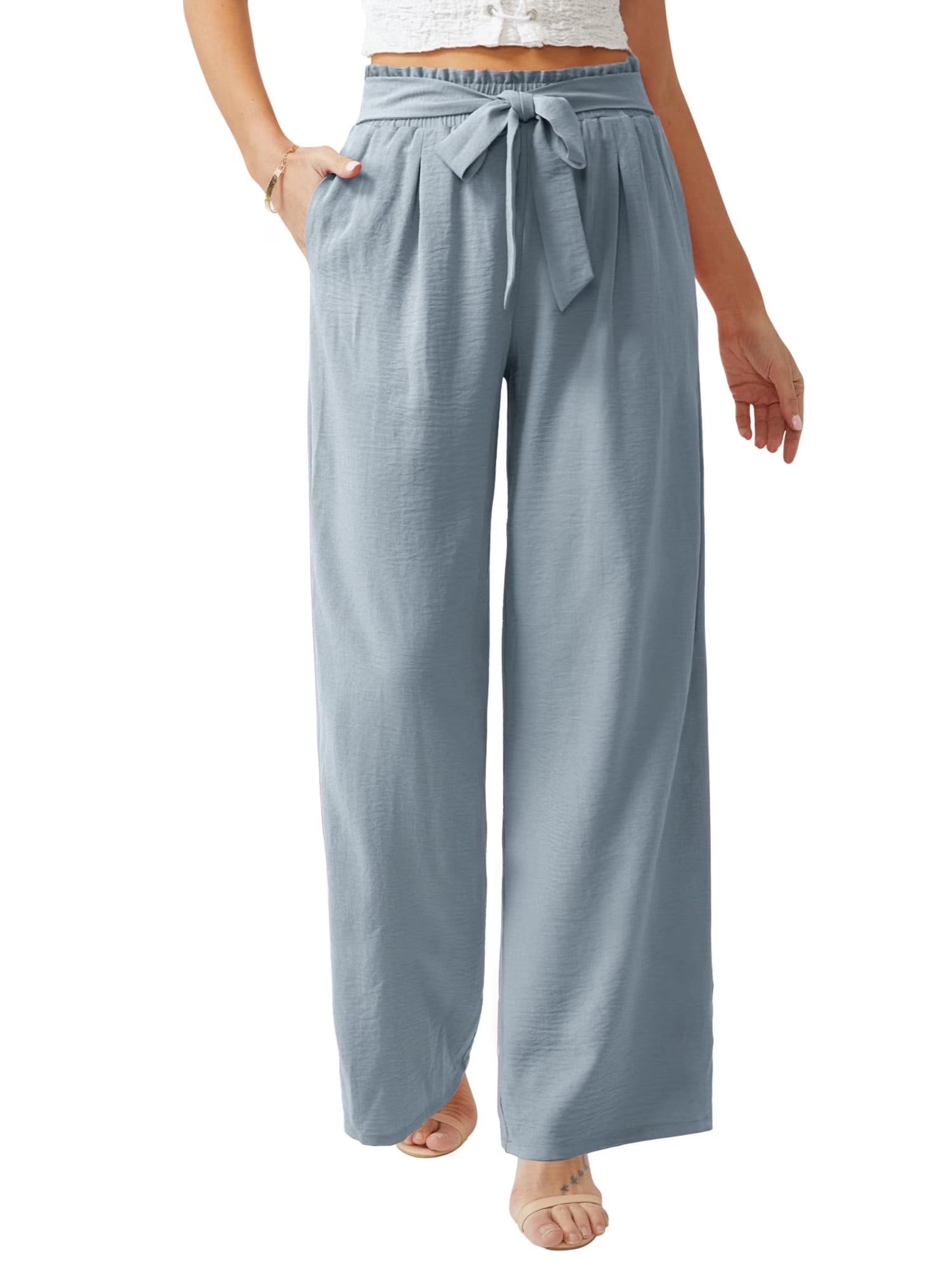 Anygrew Women Casual Wide Leg Pants High Waisted Business Work Casual Pants Loose Flowy Beach Palazzo Pants