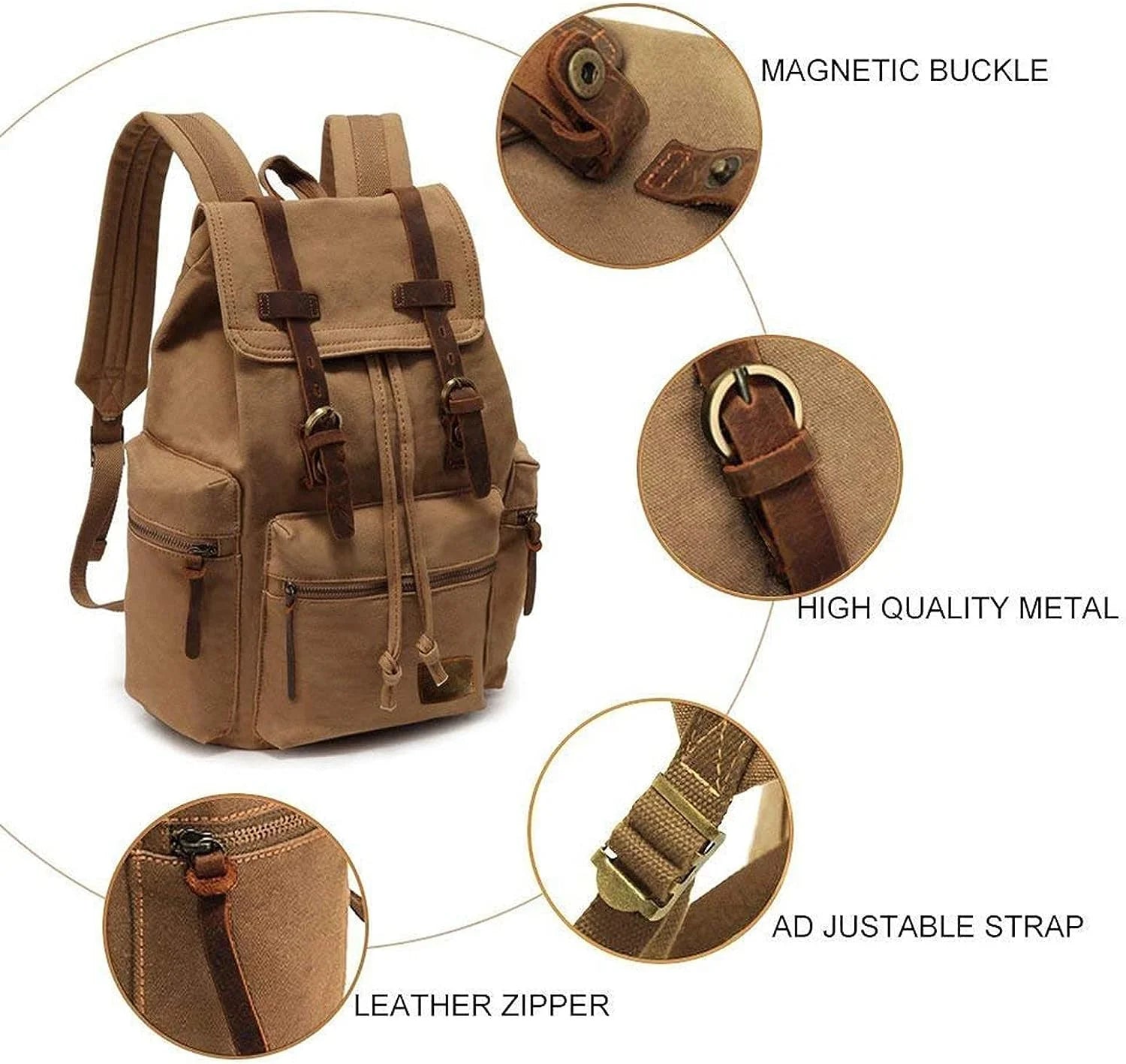AUGUR High Capacity Canvas Vintage Backpack 35L - Laptop Compartment, Unisex