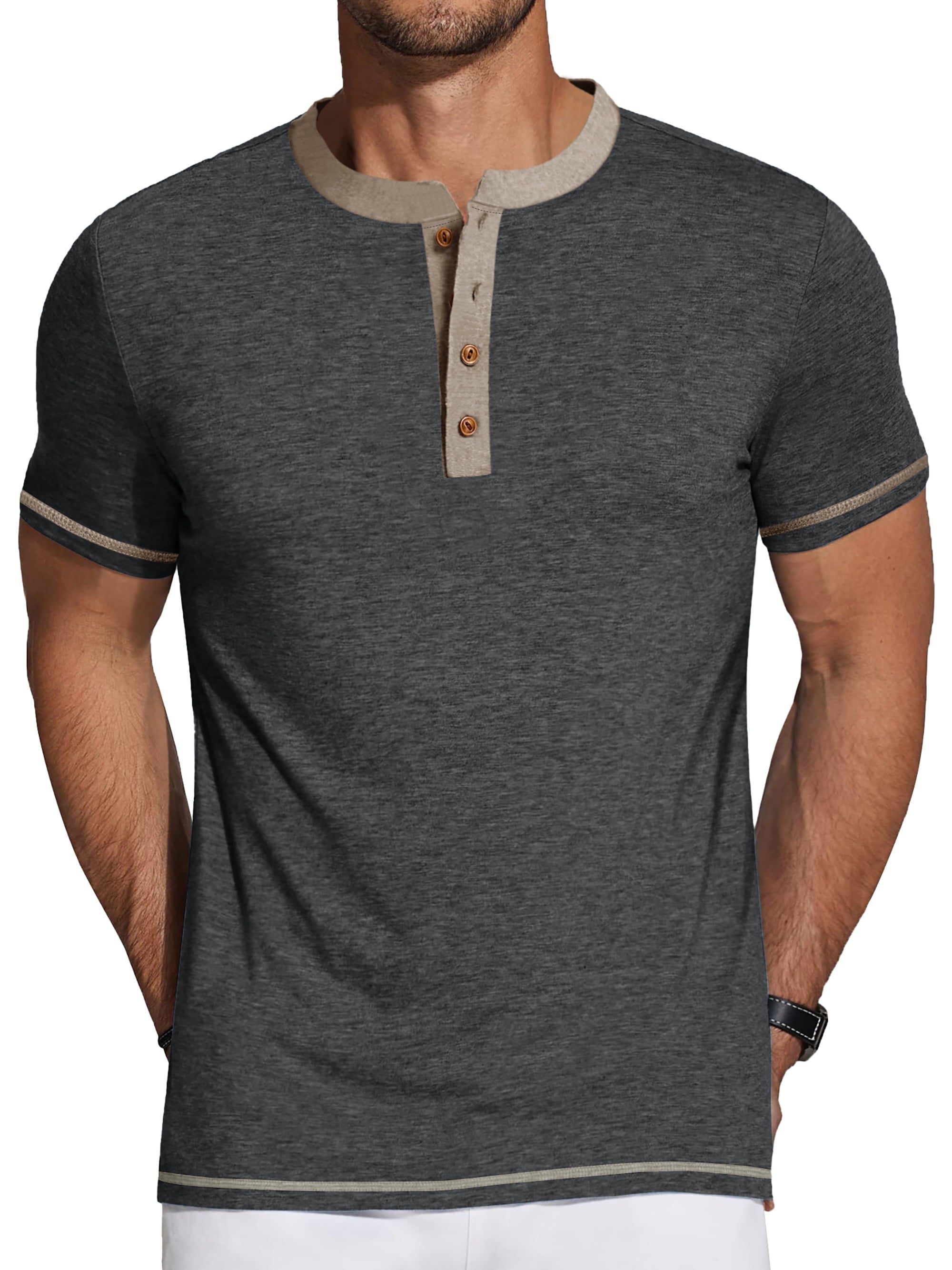 GENTS BLISS Henley Men Shirts Short Sleeve T Shirts for Men Crew Neck Color Block Men Shirts