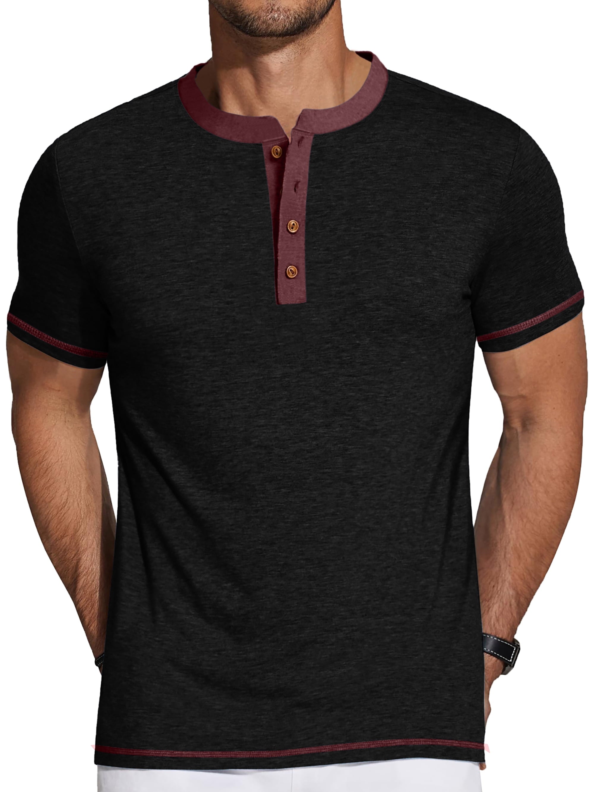 GENTS BLISS Henley Men Shirts Short Sleeve T Shirts for Men Crew Neck Color Block Men Shirts