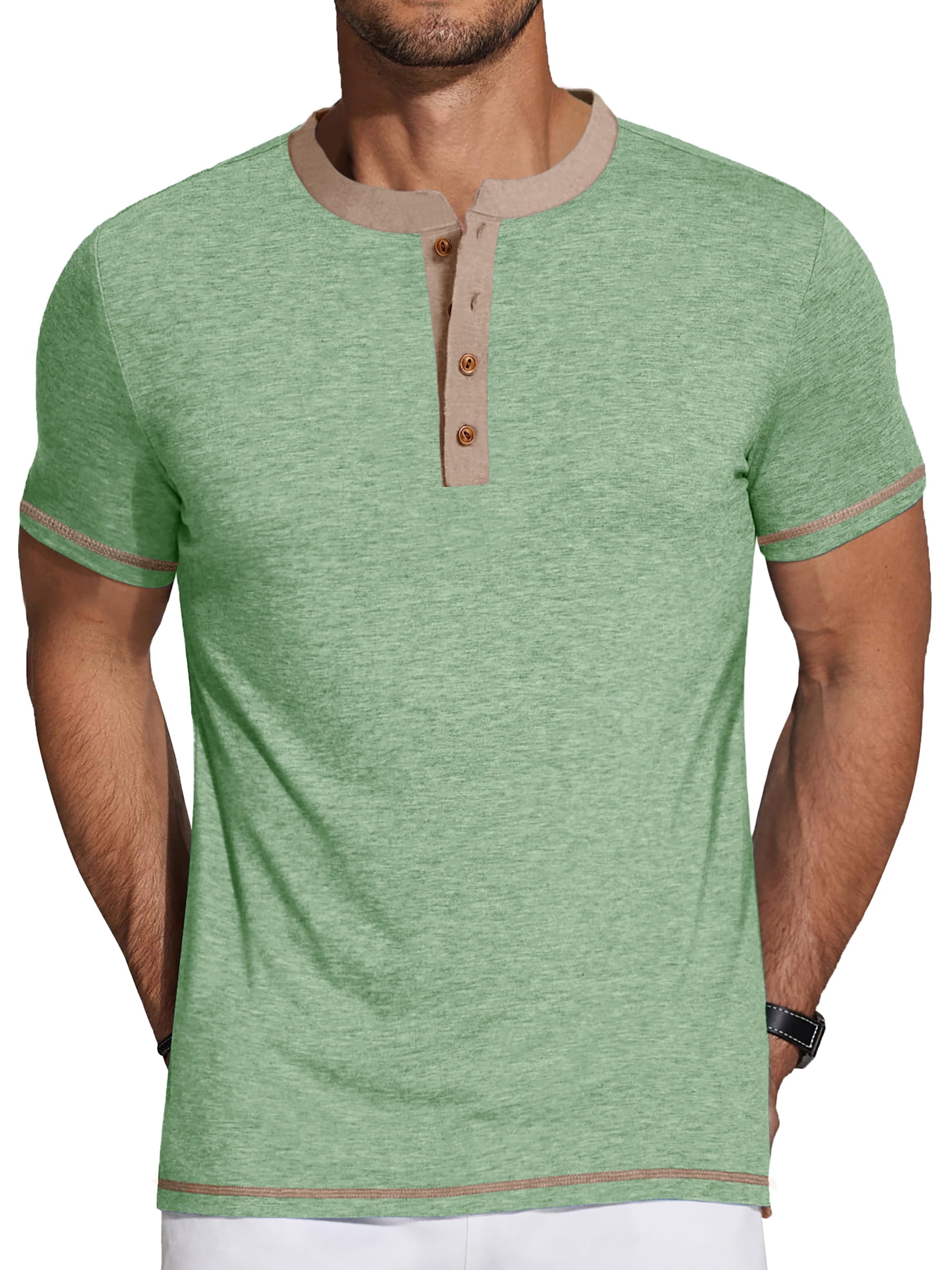 GENTS BLISS Henley Men Shirts Short Sleeve T Shirts for Men Crew Neck Color Block Men Shirts