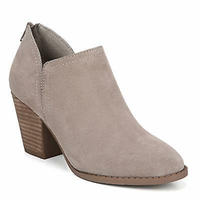 Taupe ankle boot with a block heel on a white background