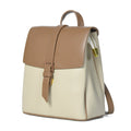 Beige and brown backpack on a white background