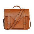 Brown leather satchel bag on a white background
