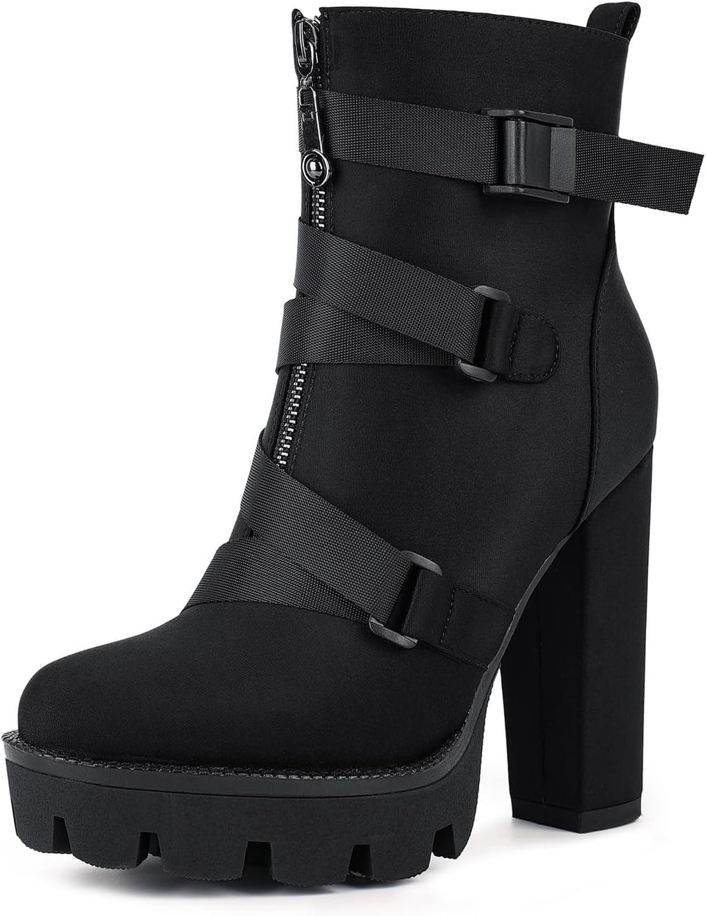 Wetkiss Platform Boots for Women, Heeled Combat Boots Chunky Heel Booties round Toe Lace up High Heel Ankle Boots