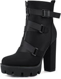 Wetkiss Platform Boots for Women, Heeled Combat Boots Chunky Heel Booties round Toe Lace up High Heel Ankle Boots