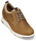 Brown leather shoe with white sole on a white background