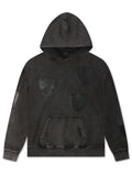 Black hoodie with patches on a white background