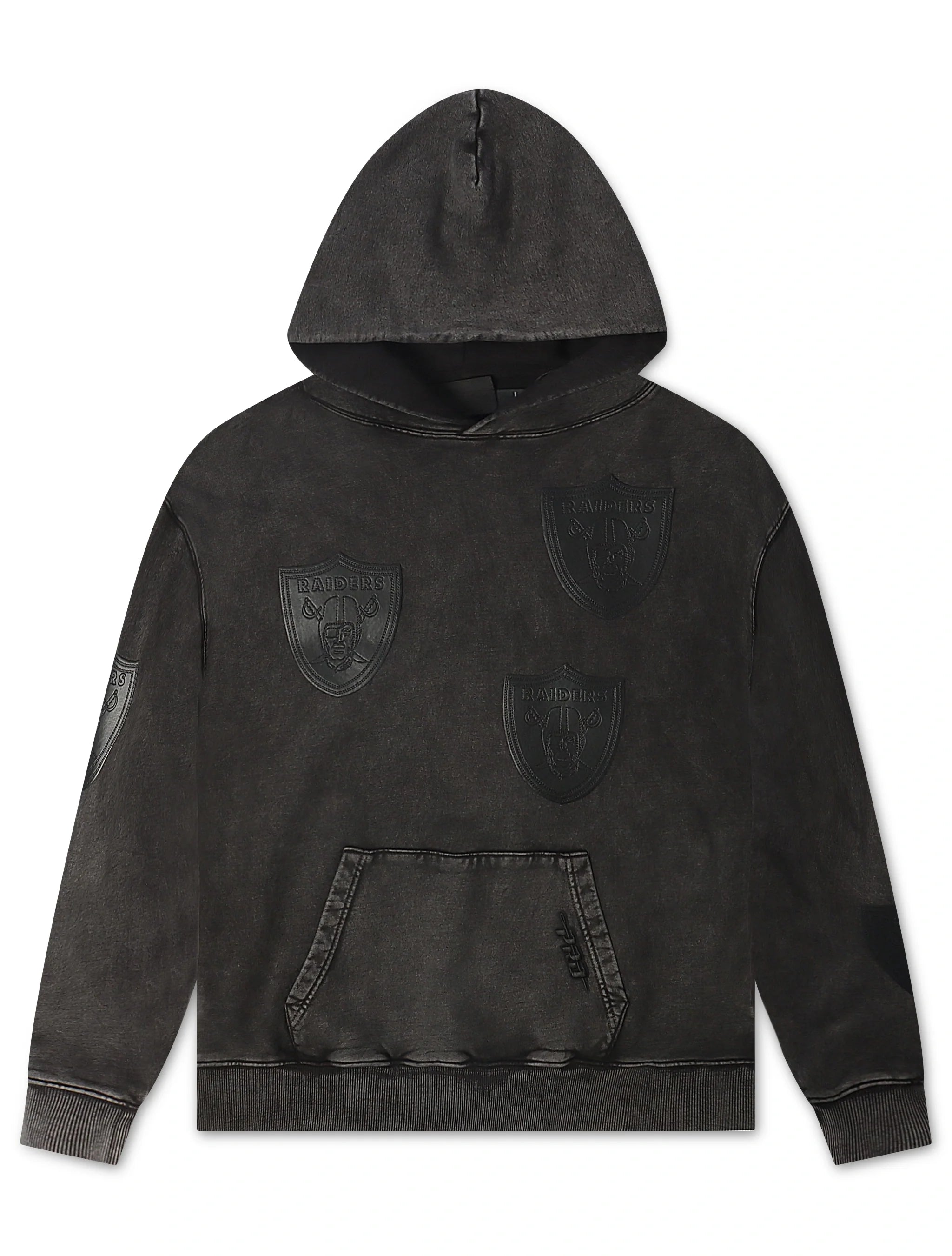 Black hoodie with patches on a white background