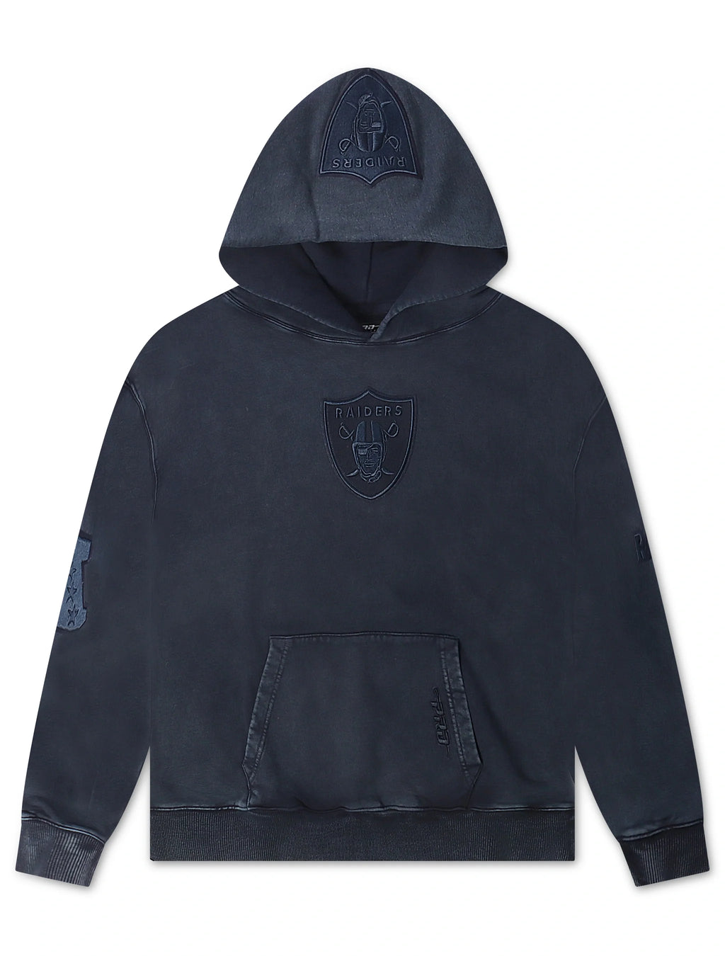 Navy blue hoodie with a logo on a white background
