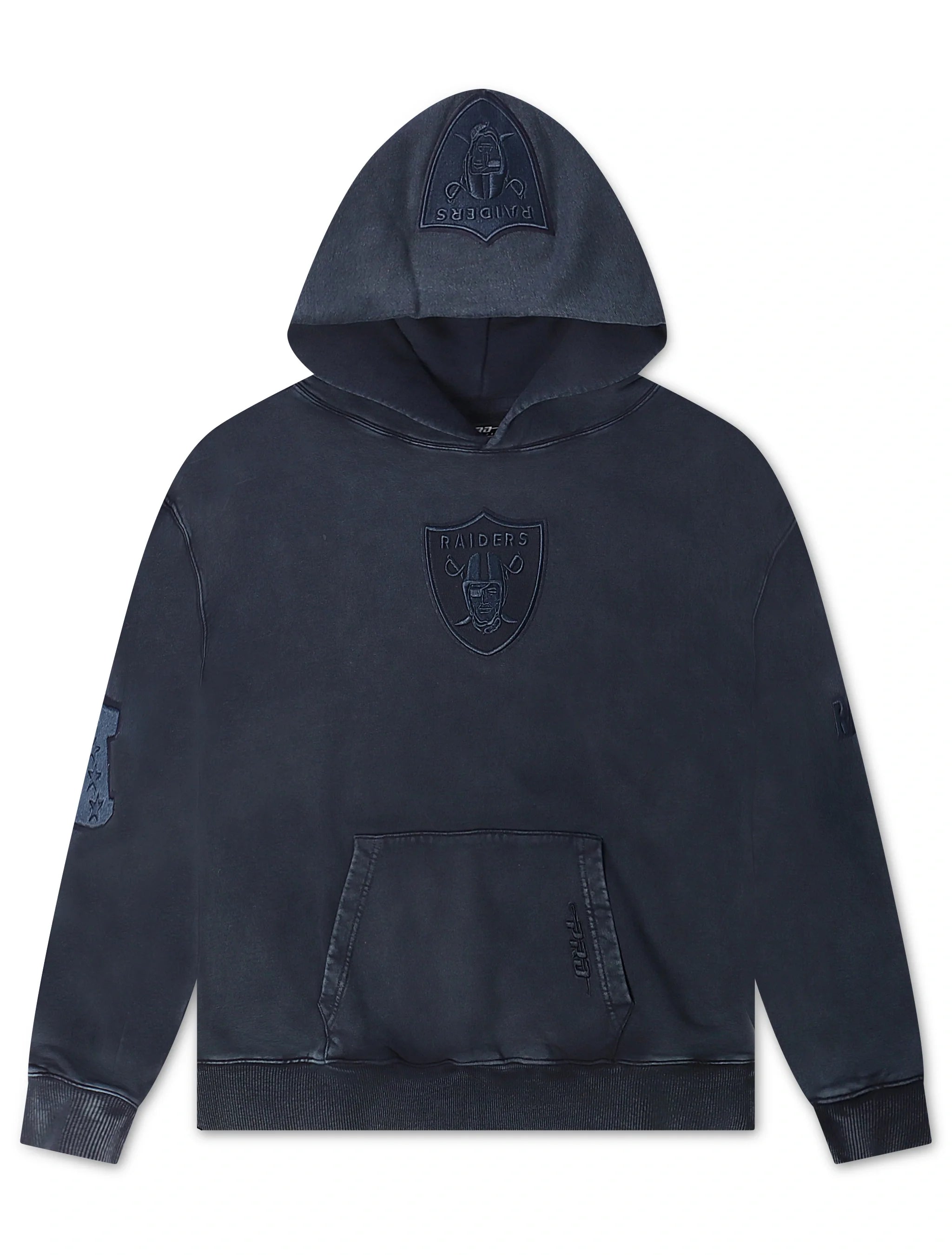 Navy blue hoodie with a logo on a white background