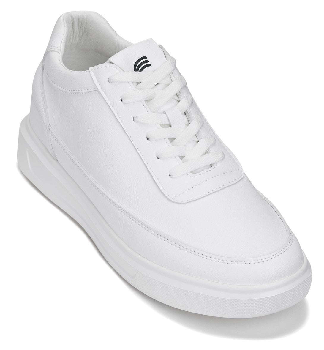 White sneaker with a brand logo on a white background