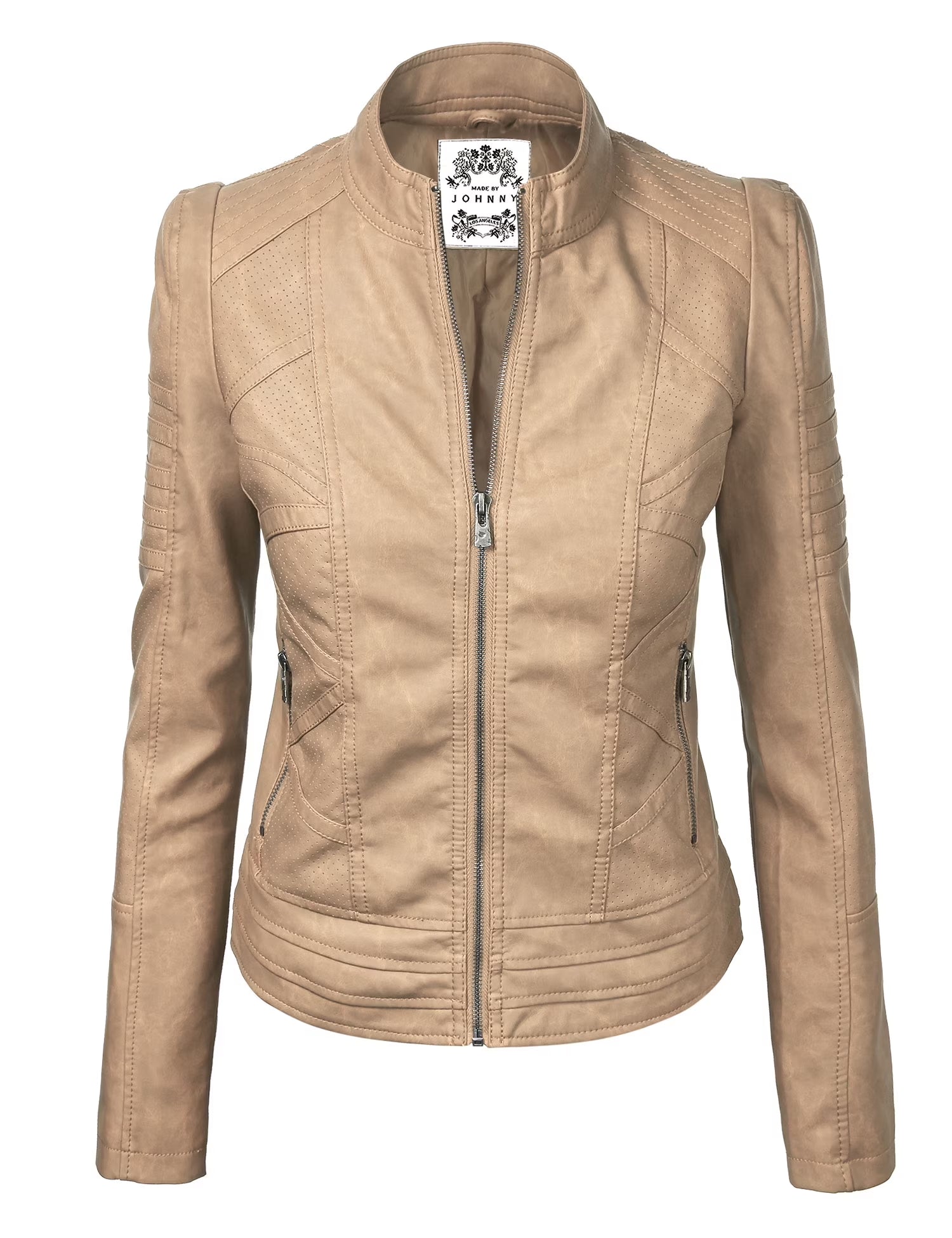 Made by Johnny Women'S Asymmetrical Faux Lether Belted Moto Jacket XL MUSTARD