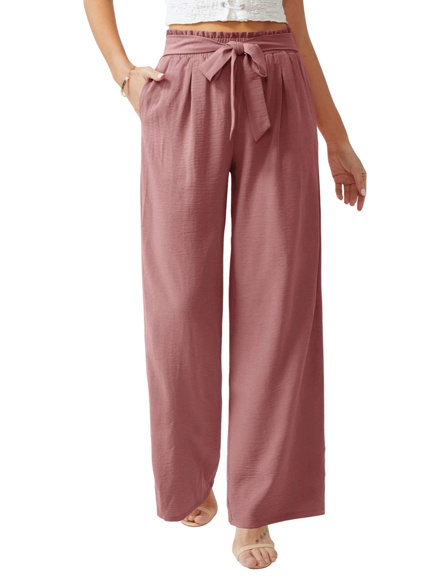 Anygrew Women Casual Wide Leg Pants High Waisted Business Work Casual Pants Loose Flowy Beach Palazzo Pants