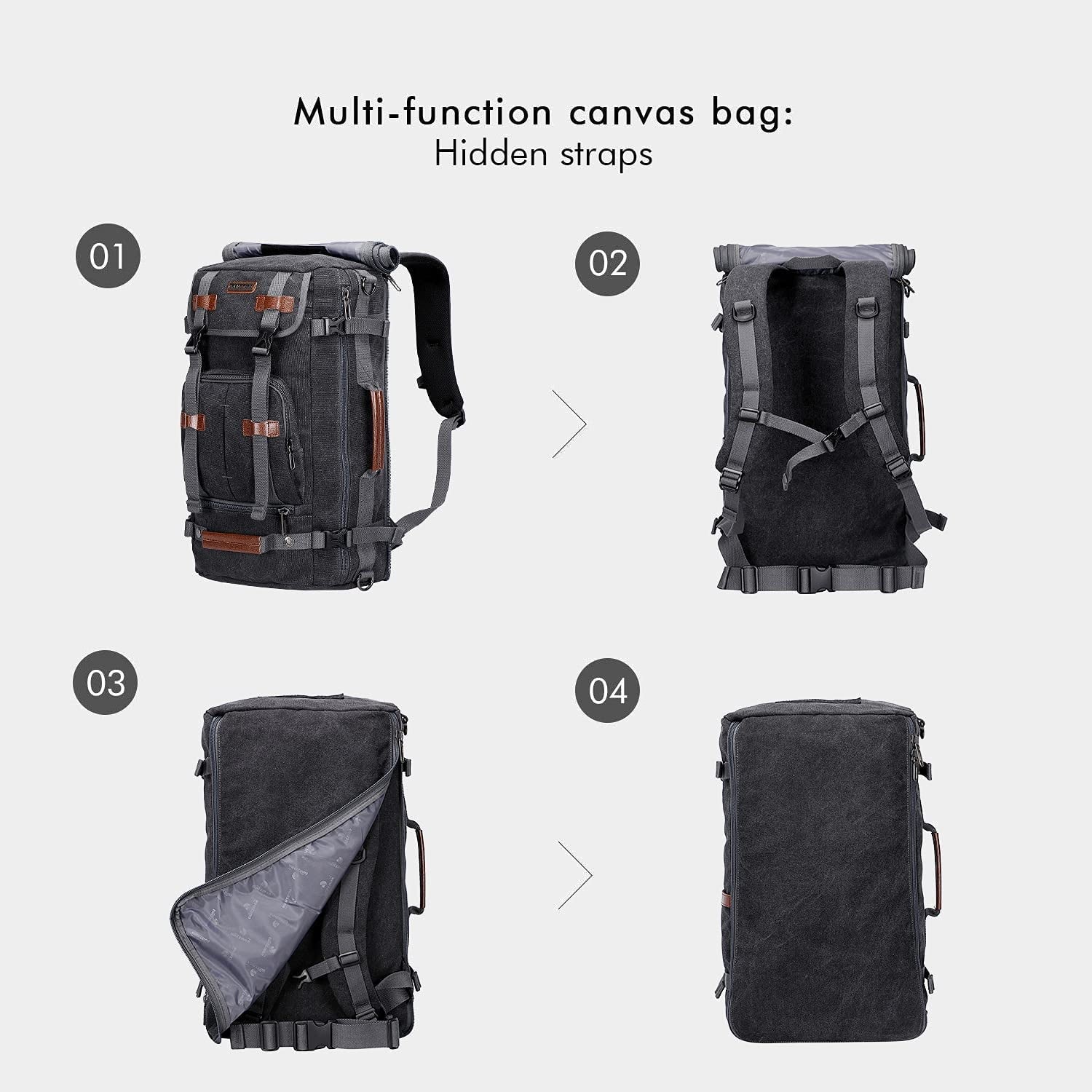 WITZMAN Travel Backpack for Men Large Canvas Backpack Luggage Carry on Duffel Bag A519-1 Black